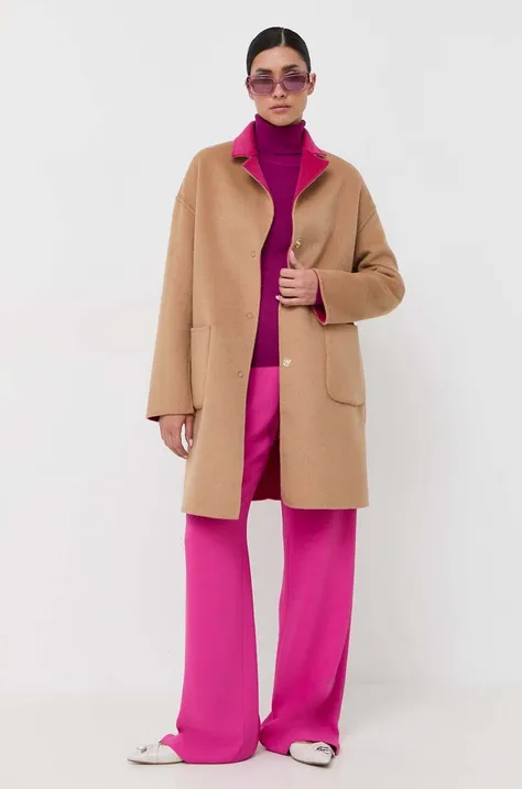 Μάλλινο παλτό διπλής όψης Liu Jo χρώμα: ροζ