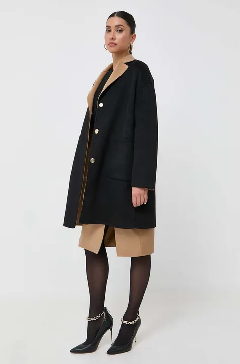 Liu Jo płaszcz wełniany dwustronny kolor czarny przejściowy
