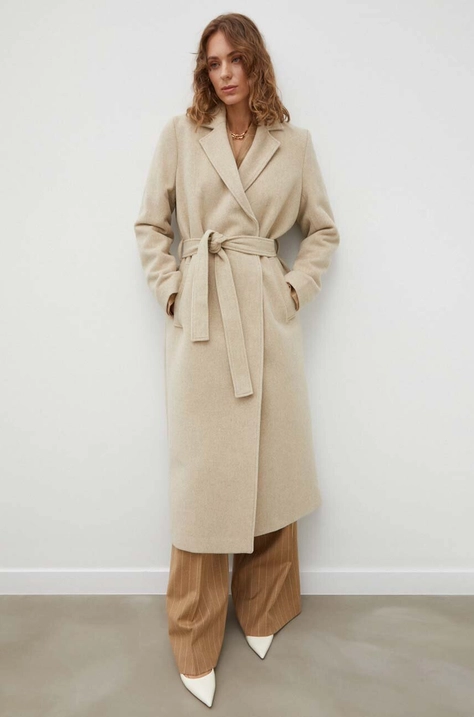 Samsoe Samsoe wool coat beige color