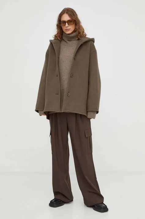 Samsoe Samsoe wool coat brown color