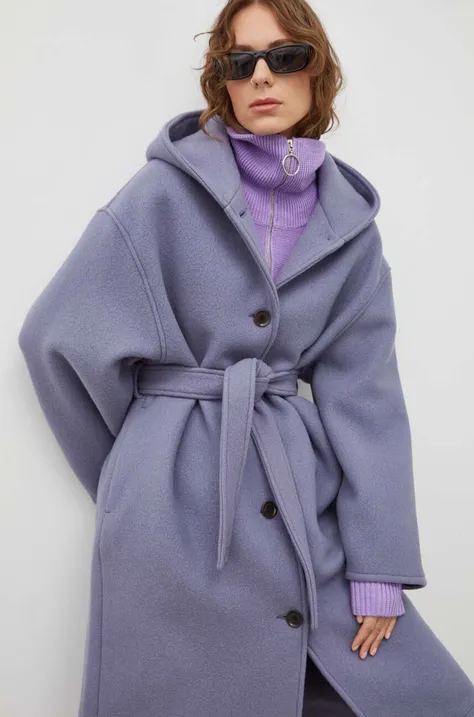 Samsoe Samsoe wool coat violet color