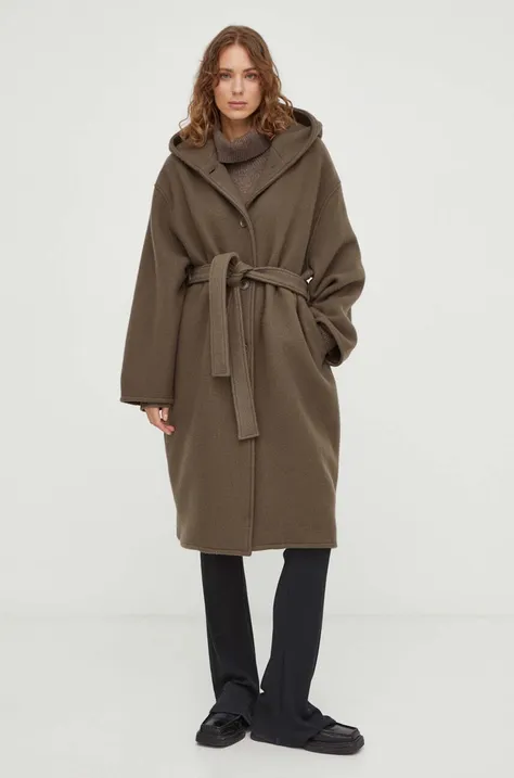 Samsoe Samsoe płaszcz wełniany kolor brązowy przejściowy oversize