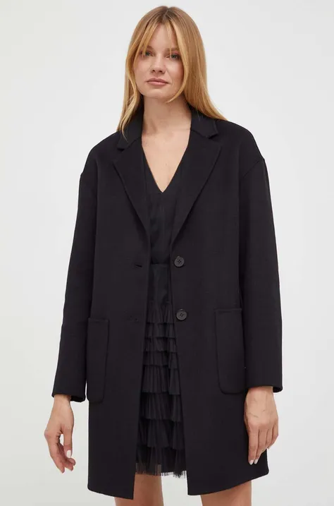 Vlnený kabát Twinset čierna farba, prechodný