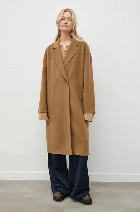 Vlnený kabát Herskind hnedá farba, prechodný, oversize