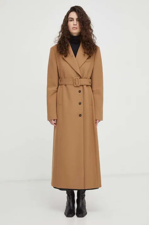 Kabát s prímesou vlny Herskind hnedá farba, prechodný, dvojradový