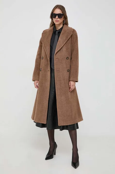 Vlnený kabát Weekend Max Mara hnedá farba, prechodný, dvojradový