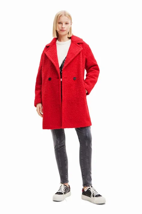 Desigual płaszcz damski kolor czerwony przejściowy dwurzędowy