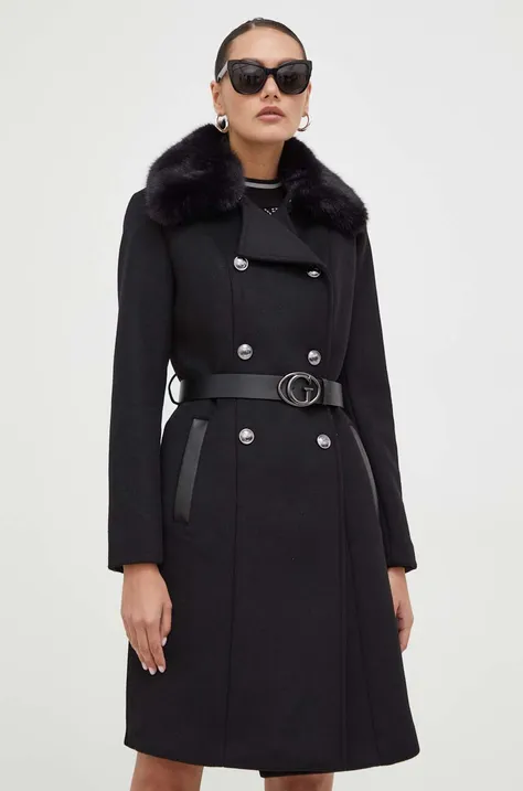 Παλτό από μείγμα μαλλιού Guess χρώμα: μαύρο