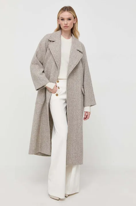 Vlnený kabát Luisa Spagnoli béžová farba, prechodný, bez zapínania