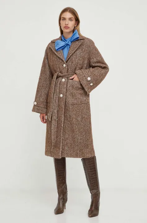 Kabát s prímesou vlny Custommade hnedá farba, prechodný, oversize