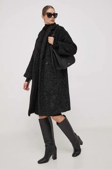 Kabát Deha dámsky, čierna farba, prechodný, oversize