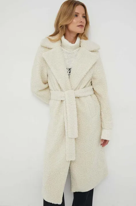 Sisley płaszcz damski kolor beżowy przejściowy oversize