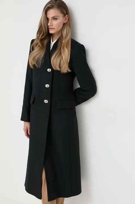 Vlnený kabát BOSS čierna farba, prechodný