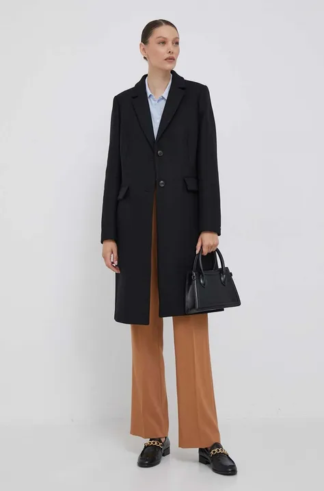 Μάλλινο παλτό Tommy Hilfiger χρώμα: μαύρο