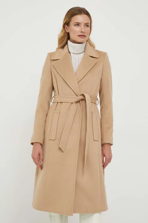 Шерстяное пальто Lauren Ralph Lauren цвет бежевый переходное без замка