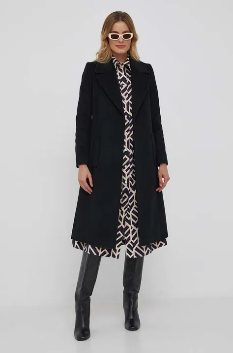 Вовняне пальто Lauren Ralph Lauren колір чорний перехідний без застібки