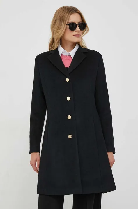 Vlnený kabát Lauren Ralph Lauren čierna farba, prechodný