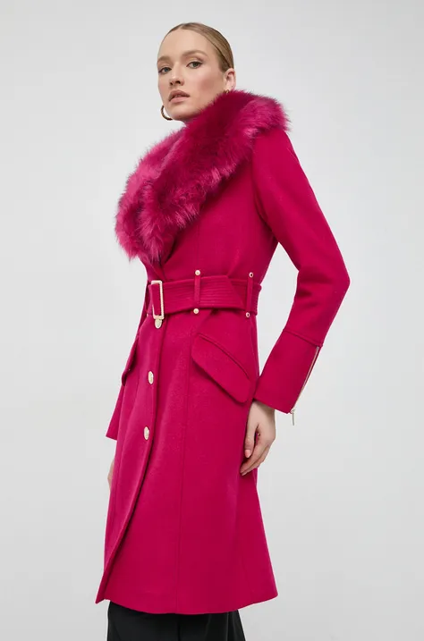 Marciano Guess płaszcz wełniany kolor różowy przejściowy