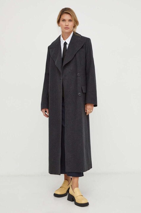 Вовняне пальто Tiger Of Sweden колір сірий перехідне
