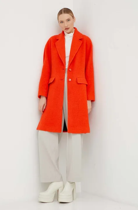 Μάλλινο παλτό Patrizia Pepe χρώμα: πορτοκαλί