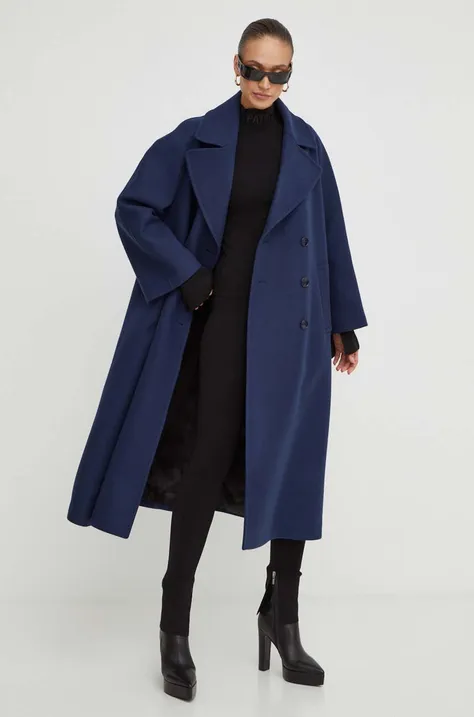 Вовняне пальто Patrizia Pepe колір синій перехідне oversize