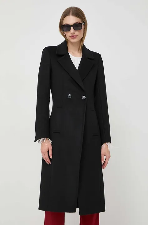 Шерстяное пальто Patrizia Pepe цвет чёрный переходное двубортное