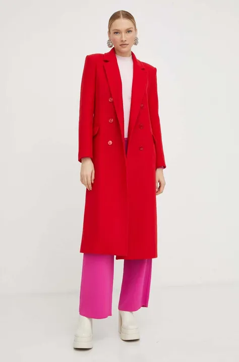 Вовняне пальто Patrizia Pepe колір червоний перехідне двобортне
