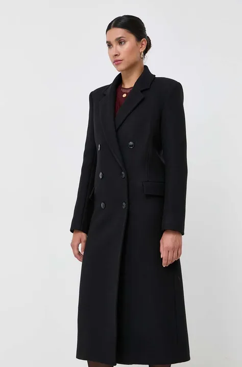 Шерстяное пальто Patrizia Pepe цвет чёрный переходное двубортное