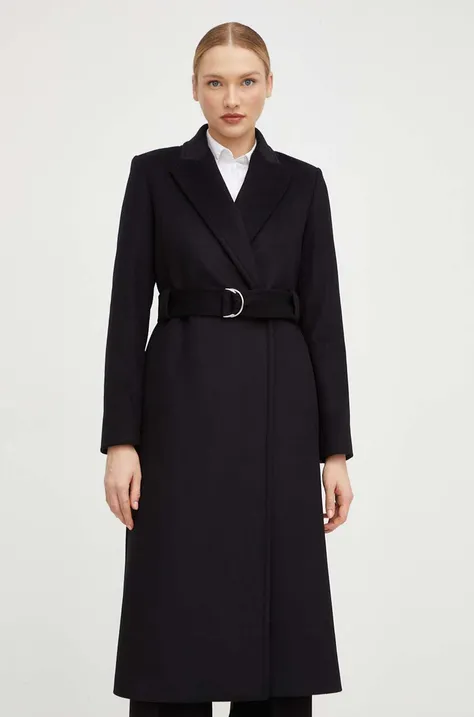Вълнено палто Patrizia Pepe в черно преходен модел без закопчаване