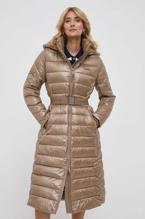 Calvin Klein geaca femei, culoarea bej, de iarna