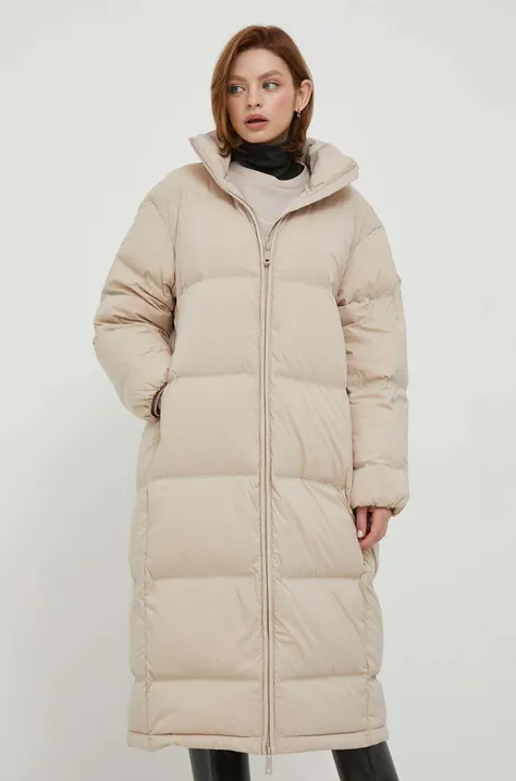 Páperová bunda Calvin Klein dámska, béžová farba, zimná, oversize