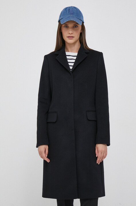 Calvin Klein palton de lana culoarea negru, de tranzitie