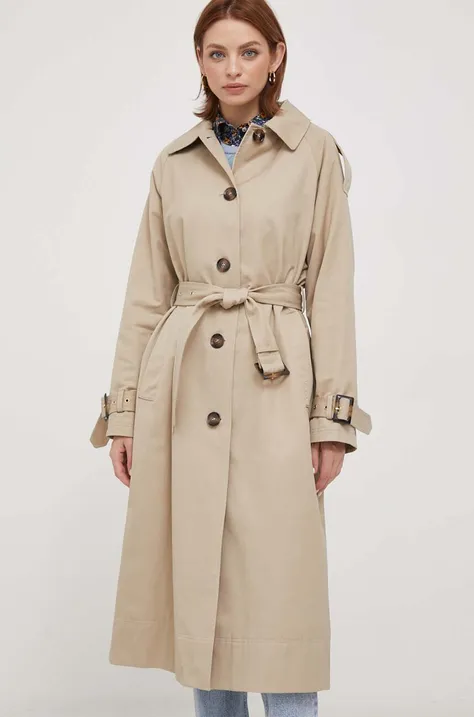 Trench kabát Barbour Marie Showerproof dámský, béžová barva, přechodný, oversize