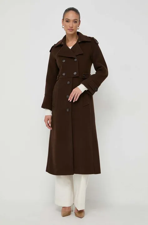 Vlněný kabát Ivy Oak hnědá barva, přechodný, dvouřadový