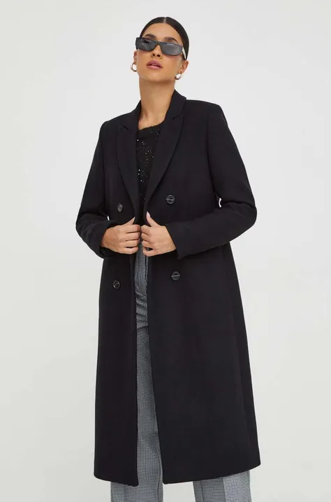 Μάλλινο παλτό Ivy Oak χρώμα: μαύρο
