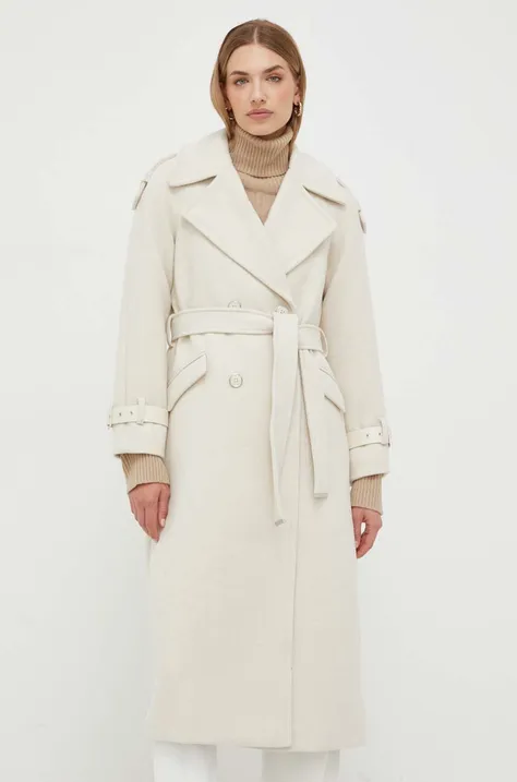 Пальто с примесью шерсти Morgan цвет бежевый переходное двубортное