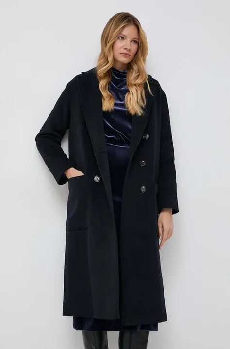 Kabát s prímesou vlny MAX&Co. tmavomodrá farba, prechodný, oversize