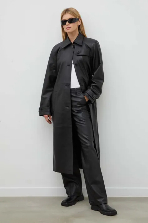 Kožni kaput Won Hundred za žene, boja: crna, za prijelazno razdoblje