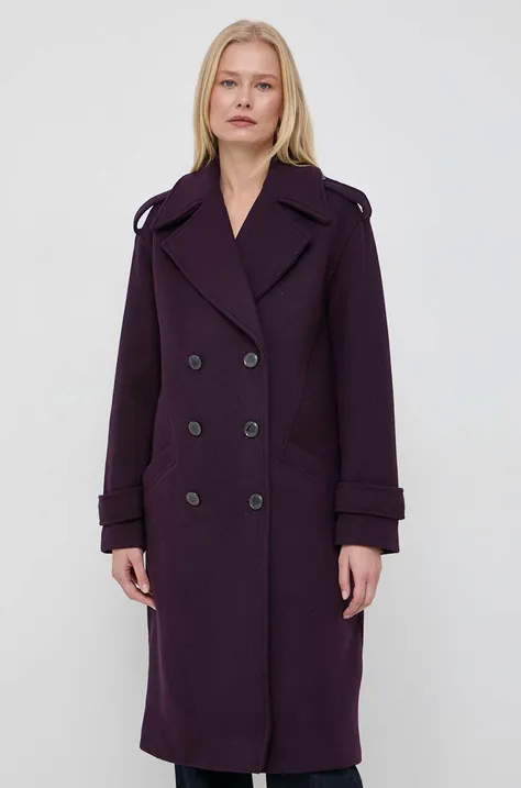 Kabát s příměsí vlny Morgan fialová barva, přechodný, dvouřadový