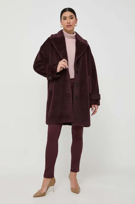 Marella płaszcz wełniany kolor bordowy przejściowy oversize
