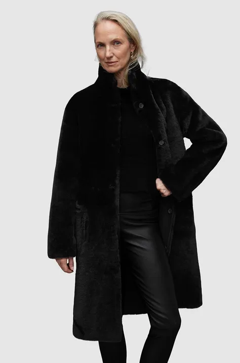 Двосторонній плащ AllSaints SERRA SHEARLING COAT жіночий колір чорний зимовий