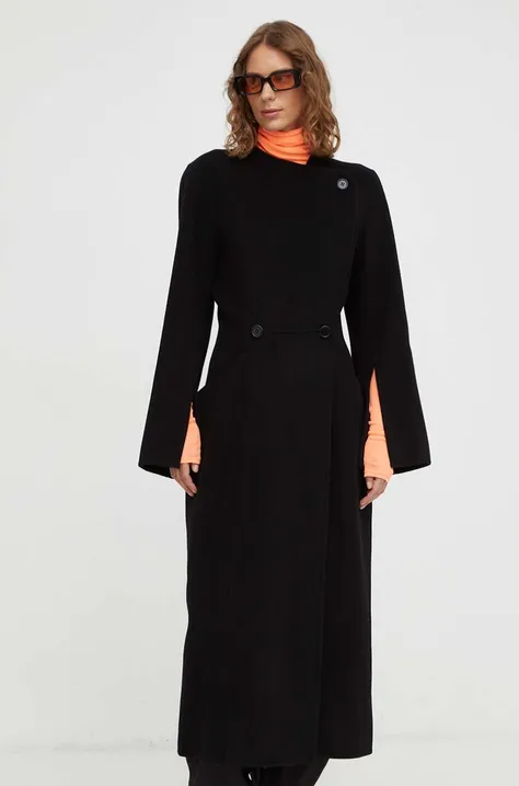 By Malene Birger płaszcz wełniany kolor czarny przejściowy dwurzędowy