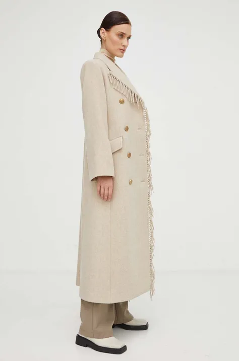 Vlnený kabát By Malene Birger béžová farba, prechodný, dvojradový