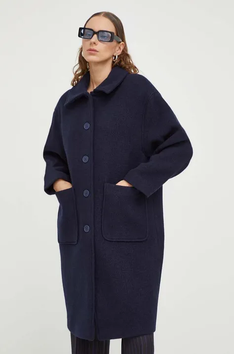 Vuneni kaput American Vintage boja: tamno plava, za prijelazno razdoblje, oversize