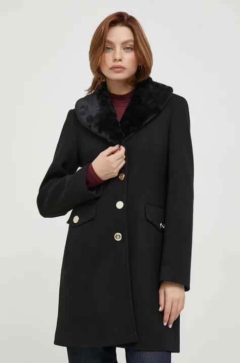 Vlnený kabát Artigli čierna farba, prechodný