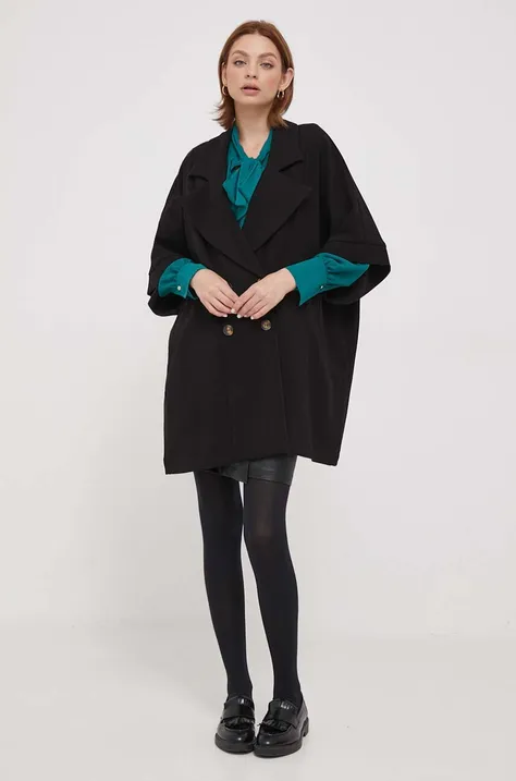 Kabát Artigli dámsky, čierna farba, prechodný, dvojradový