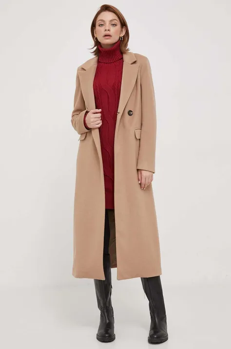 Kabát Artigli dámsky, béžová farba, prechodný, dvojradový