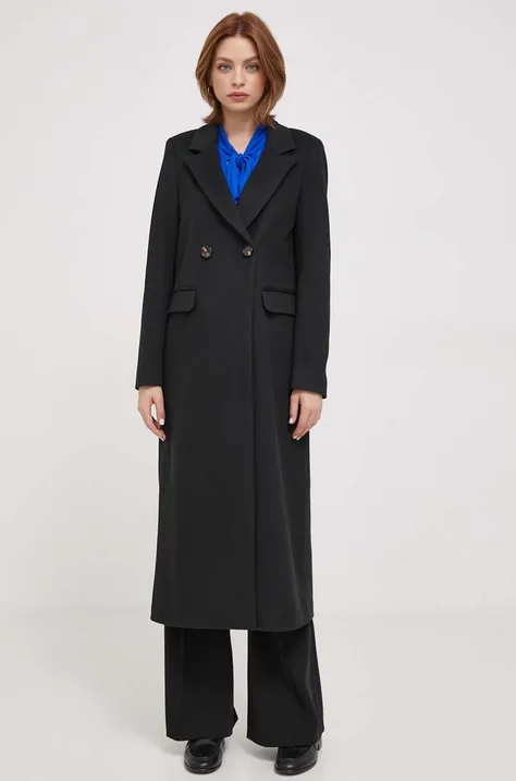 Kabát Artigli dámsky, čierna farba, prechodný, dvojradový