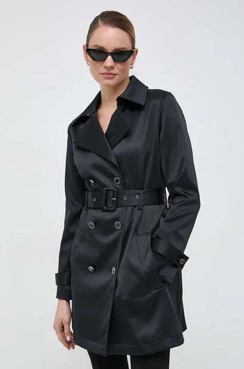 Kabát Guess LUANA dámsky, čierna farba, prechodný, dvojradový, W4RL08 WFJ02