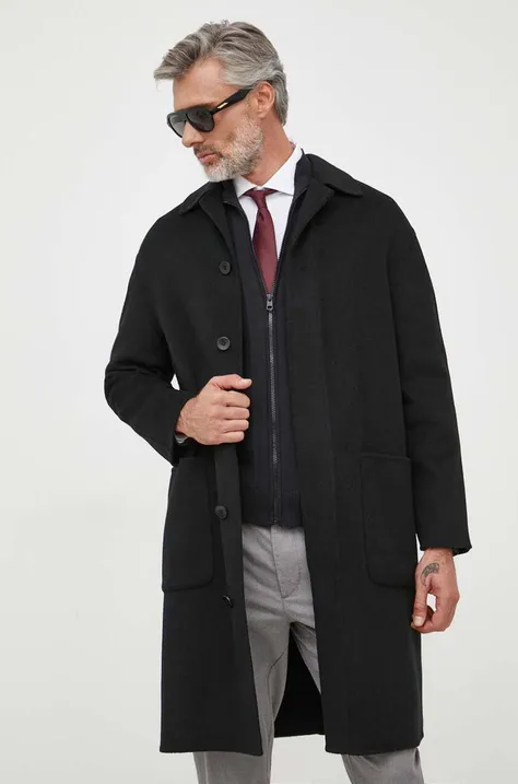 Calvin Klein palton de lana culoarea negru, de tranzitie, oversize
